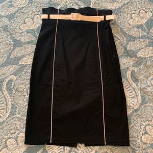 Hell Bunny Vixen Black/White Piping Pencil Skirt